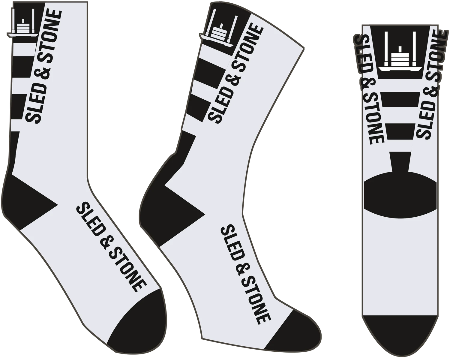 The Updraft sock in white with black, Sled & Stone knitted into the cuff